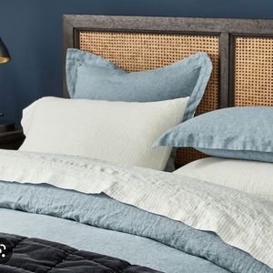 Pottery Barn New Belgian Flax Linen Pinstripe Sheet Set Blue White Queen & Full